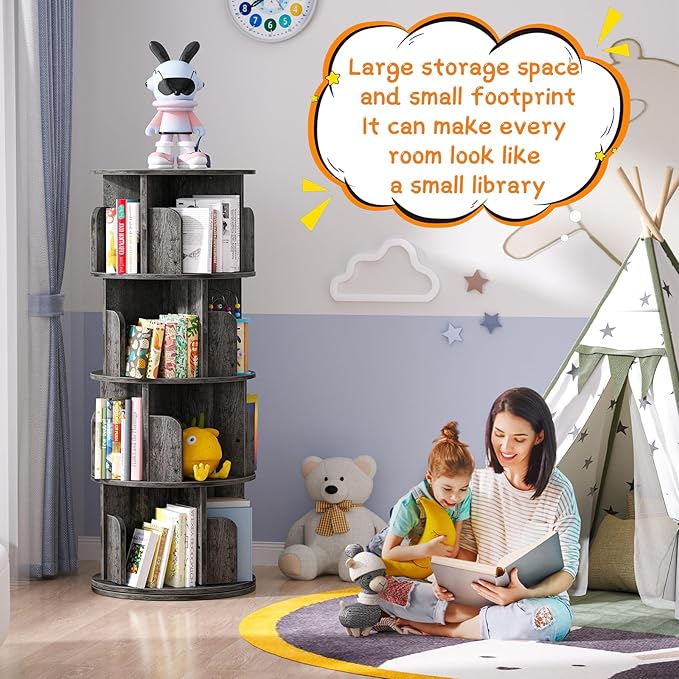Rotating Bookshelf, Wood Corner Bookshelf, 360 Display Spinning Bookcase - Image 3