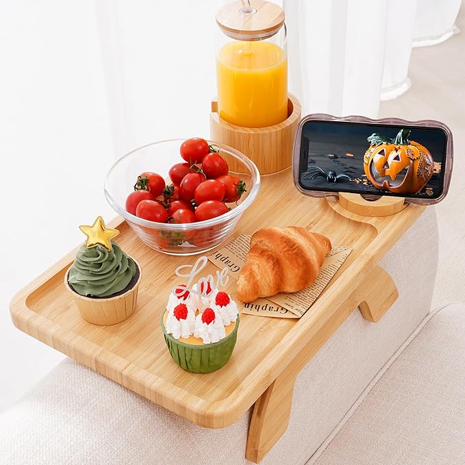 Nnewvante Couch Table on Arm, 3 in 1 Large 15.36"x9.85" Bamboo Couch Cup Holder by Nnewvante
