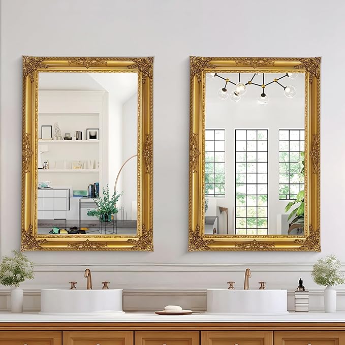 Gold Vintage Mirror, 37.4" x 25.6" Traditional Antique Gold Wall Mirrors - Image 5