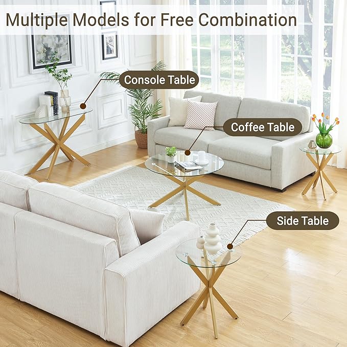 Gold Glass Oval Console Table, Modern Style Entryway Hallway Narrow Sofa Table - Image 5