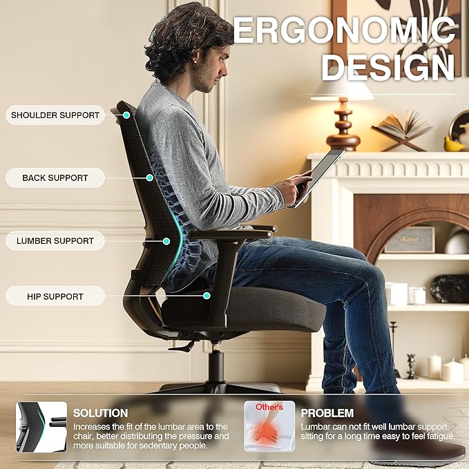 T96C Ergonomic Home Office Chair, Mesh Computer Desk Chair - Image 8