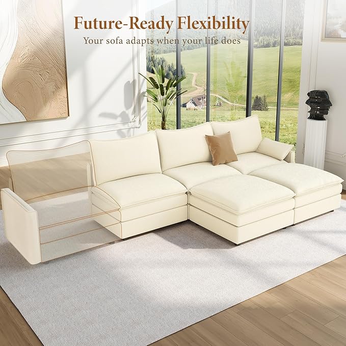 Vesgantti 108" U Shaped Sectional Couch, Comfy Cloud Modular Sectional Sofa - Image 8