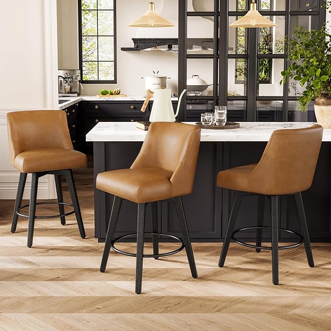 Counter Height Bar Stools Set of 3, Modern Swivel Barstools by ErdoruLiving