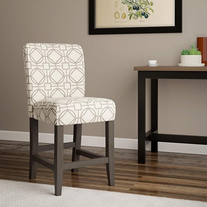HomePop Upholstered Counter Height Barstool, Tan and Gray Lattice - Image 2