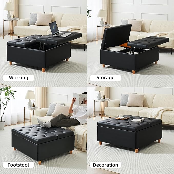 GAOMON Leather Storage Ottoman Coffee Table - Image 6