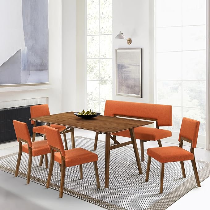 Armen Living Channell Mid Century Modern 6 Piece Walnut Wood Dining Table Set - Image 2