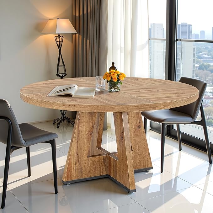 Round Dining Table for 4, 47 Inch Dinner Table Farmhouse Wooden Circle Kitchen - Image 7