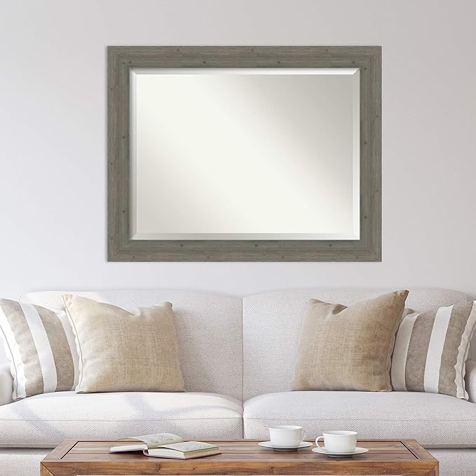 Amanti Art Grey Wall Mirror 37x47 Fencepost Grey Rectangle Bathroom Mirror - Image 5