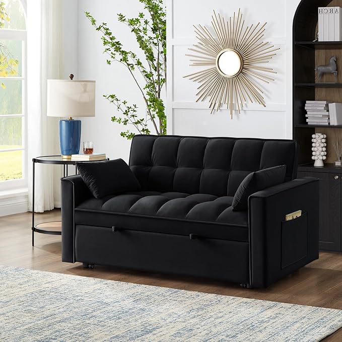 KEIKI Velvet Loveseat Convertible Sofa Bed Sleeper Chair - Image 6