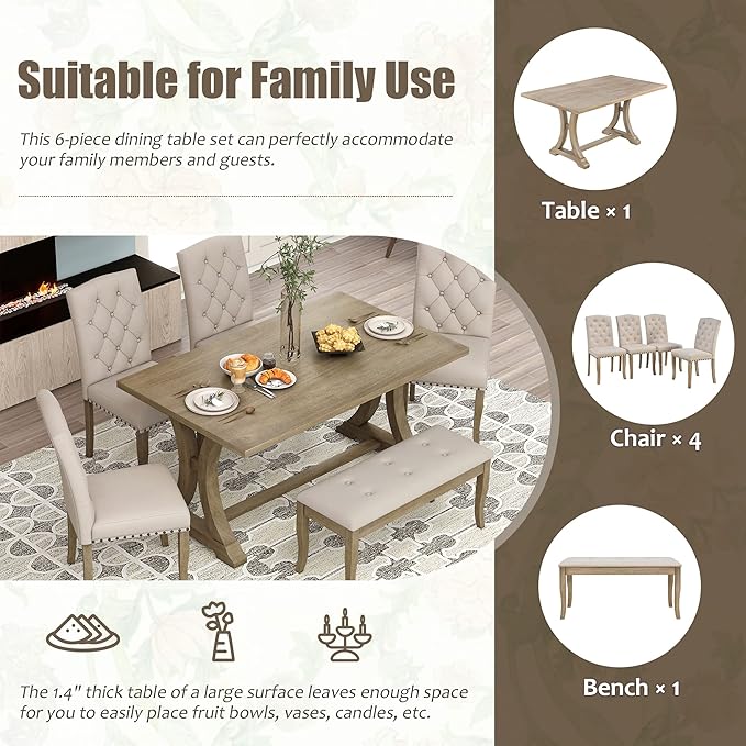 Ball & Cast Dining Table Set for 6, 6-Piece Farmhouse Dining Furniture Set - Image 4