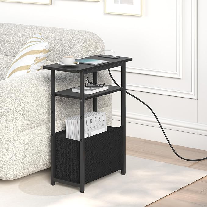 Narrow Side Table with Charging Station, Small End Table - Image 4