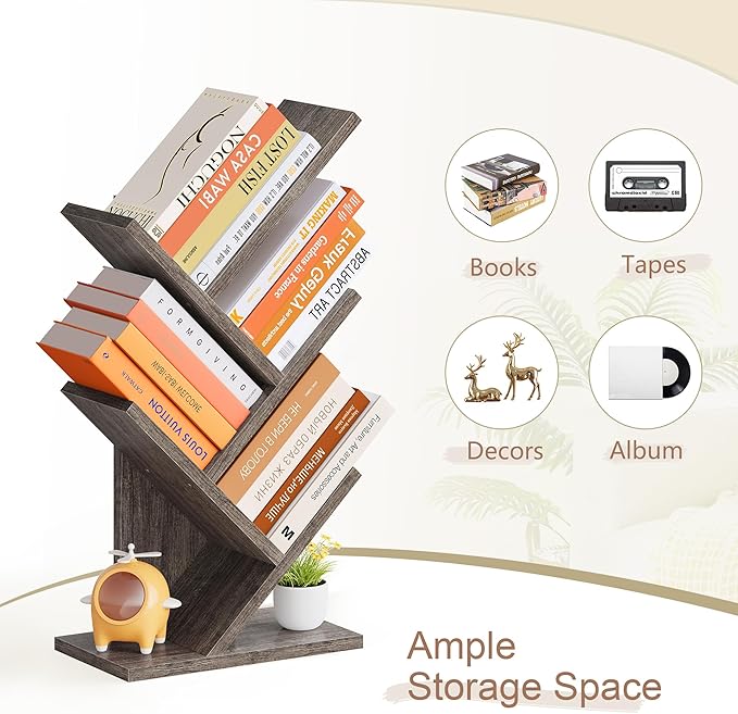 Hoctieon 4 Tier Tree Bookshelf, 4 Shelf Bookcase, Free Standing Tree Bookcase - Image 8