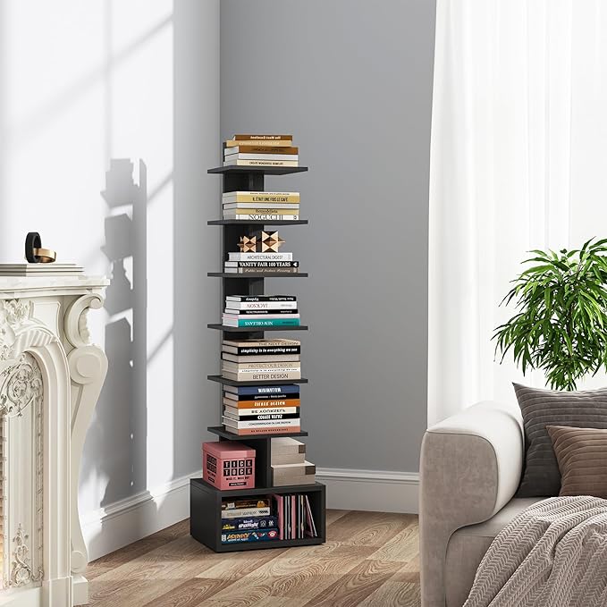 TUTOTAK Narrow Bookshelf, Vertical 8-Tier Bookcase, Spine Book Shelf by WelcometotheTUTOTAKHome