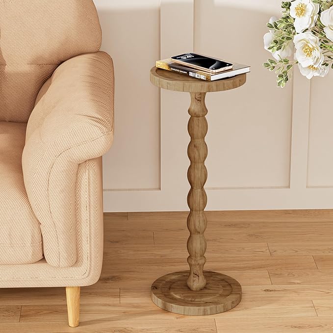 Solid Wood Drink Table, Rubber Wood‌ Small Round Side Table - Image 7