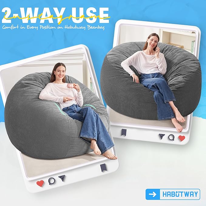HABUTWAY 5FT Bean Bag Chair, Giant Bean Bag Chairs - Image 3