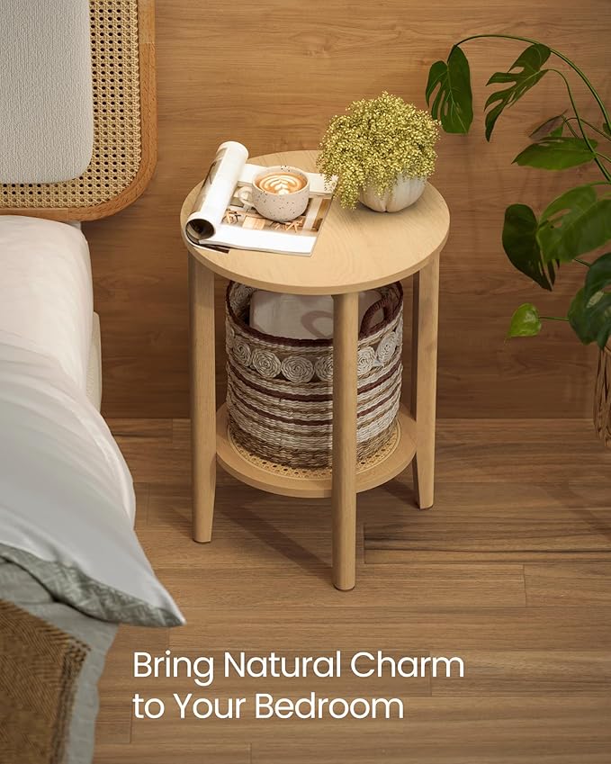 VASAGLE Round Side End Table, 2-Tier Boho Bedside Table - Image 4