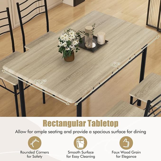 5 PCS Dining Table Set Counter Height Table and Chairs Set W/Steel Structure - Image 4