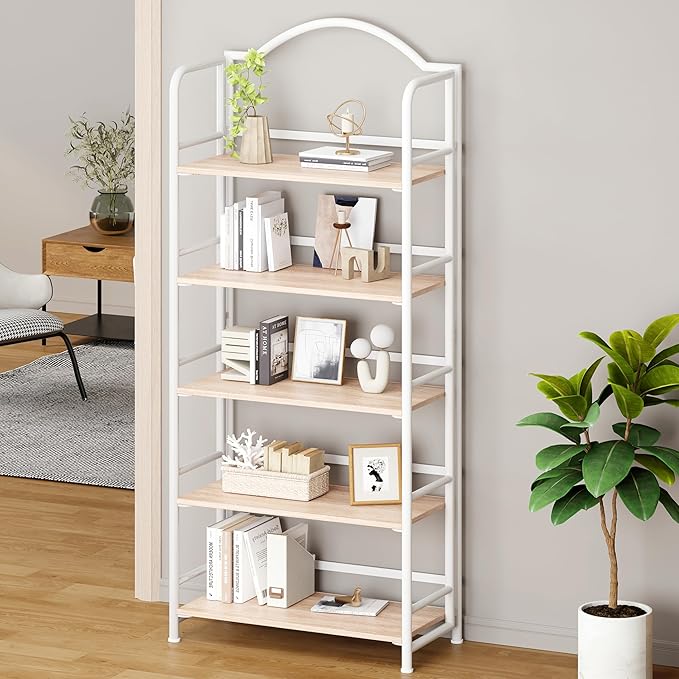No-Assembly Folding Bookshelf Storage Shelves 5 Tiers Vintage Multifunctional - Image 4