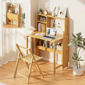 31.1" Bamboo Folding Desk with Bookshelf, Compact Computer Desk by Usofhaus