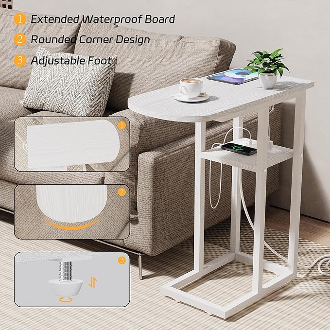 C Table End Table with Charging Station, Couch C Shaped Side Table - Image 6