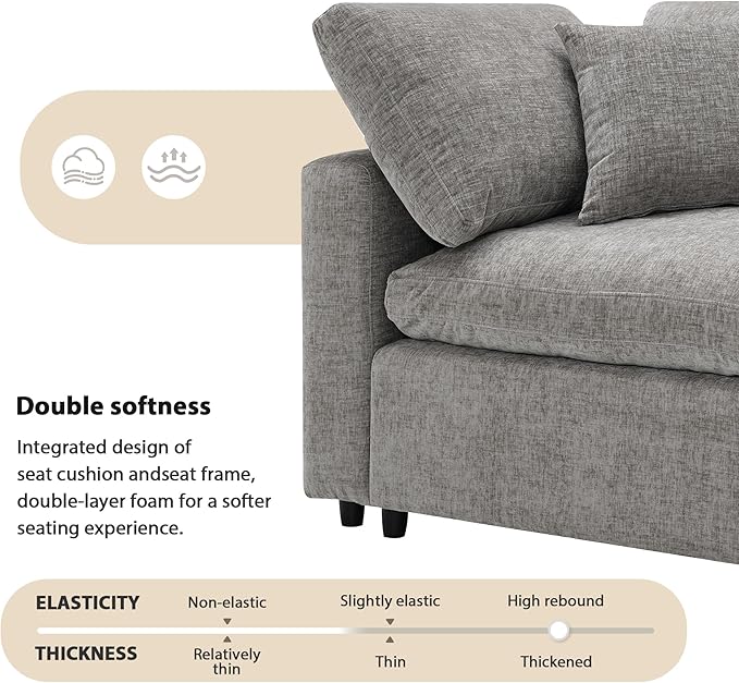 130" Chenille Modular Sofa, Modern 6 Seat Free Combination Cloud Couch Bed Set - Image 6