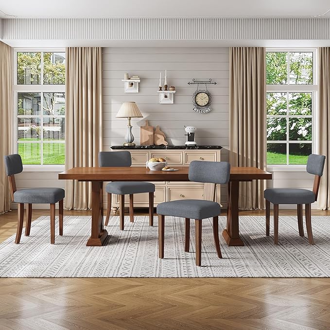 Mid Century Modern Dining Chairs Set of 4, Linen Upholstered Kitchen Chairs - Image 9