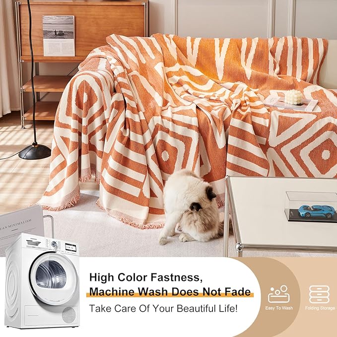 STACYPIK Geometric Orange Sofa Cover - Image 5