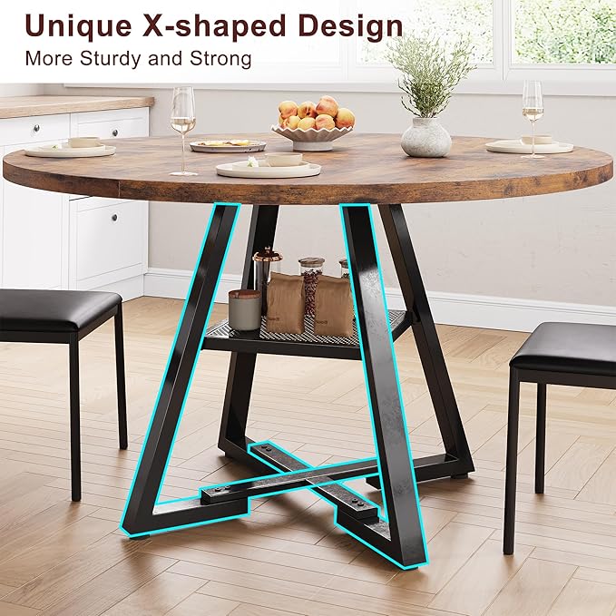 51'' Round Dining Table for 6, Kitchen Dining Room Circle Dinner Pedestal Table - Image 7