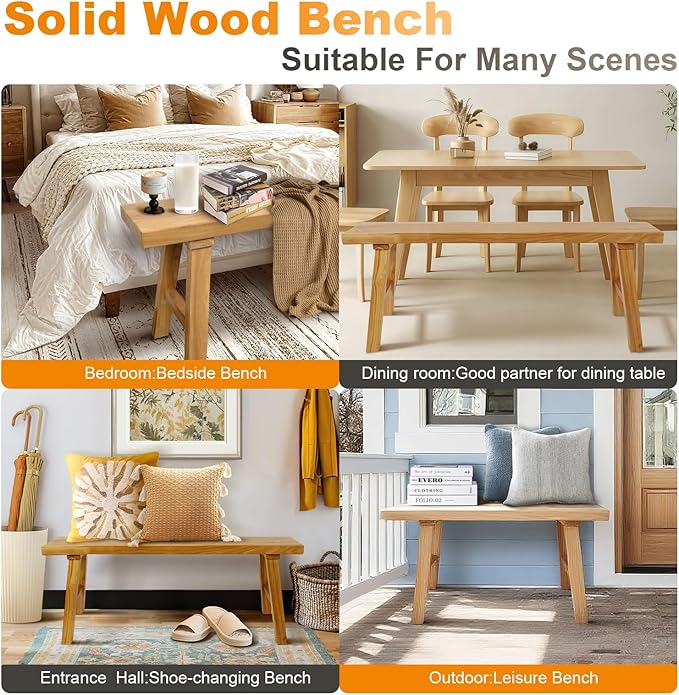 Farmhouse Solid Wood Bench: Long Rustic Indoor Narrow Wooden Bench - Image 7