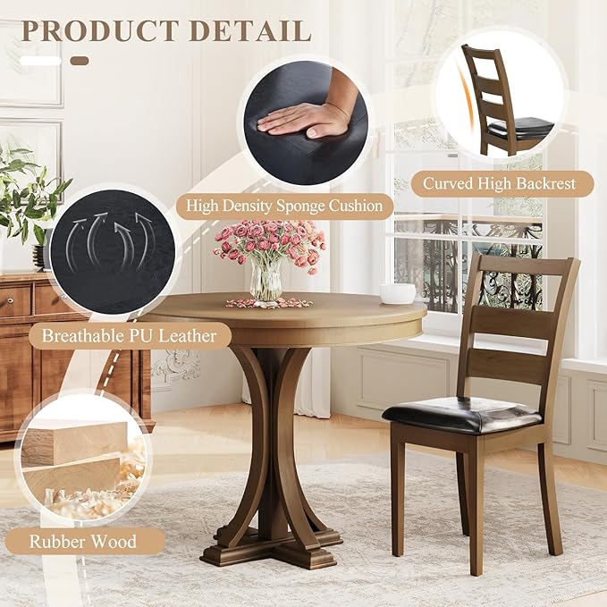 COLAMY Upholstered Dining Chairs Set of 4, PU Leather Ladder High Back Dining - Image 5