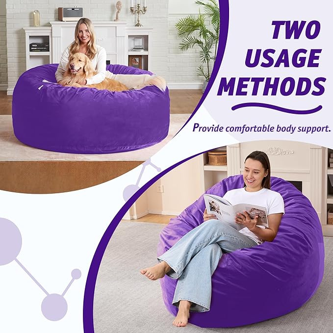 4FT Bean Bag Chair with Ultra Soft Velvet Cover Bean Bag Sofa with Memory Foam - Image 5