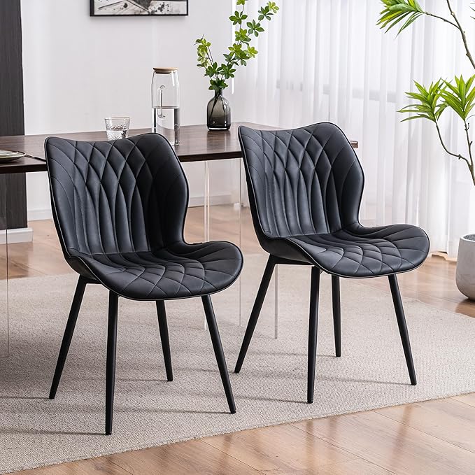 YOUNIKE Dining Chairs Set of 2, Upholstered Faux Leather Kitchen & Dining Room by YOUNIKE
