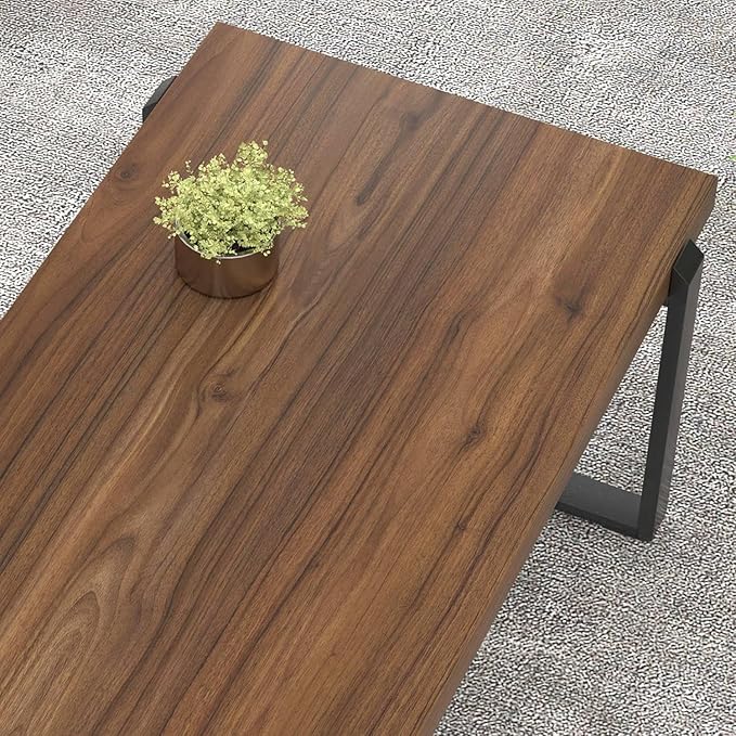 FOLUBAN Modern Coffee Table, Rustic Wood and Metal Center Table, Industrial - Image 4