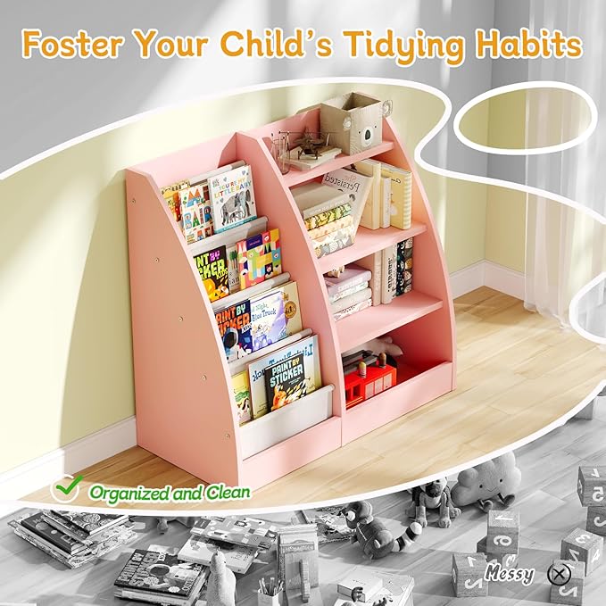4 Tier Kids Bookshelf, 4 Layer Sling Kids Book Shelf - Image 5