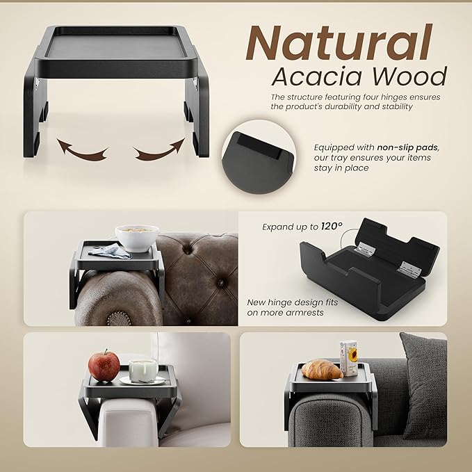 HOLANA Acacia Wood Sofa Armrest Tray - Image 3