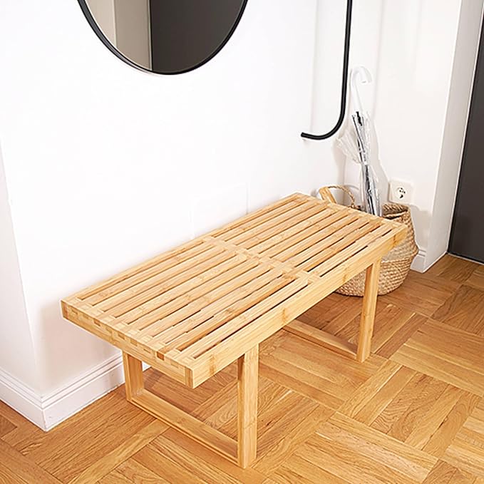 Bamboo Nelson Slat Wooden Bench, Small Wood Benches - Image 2