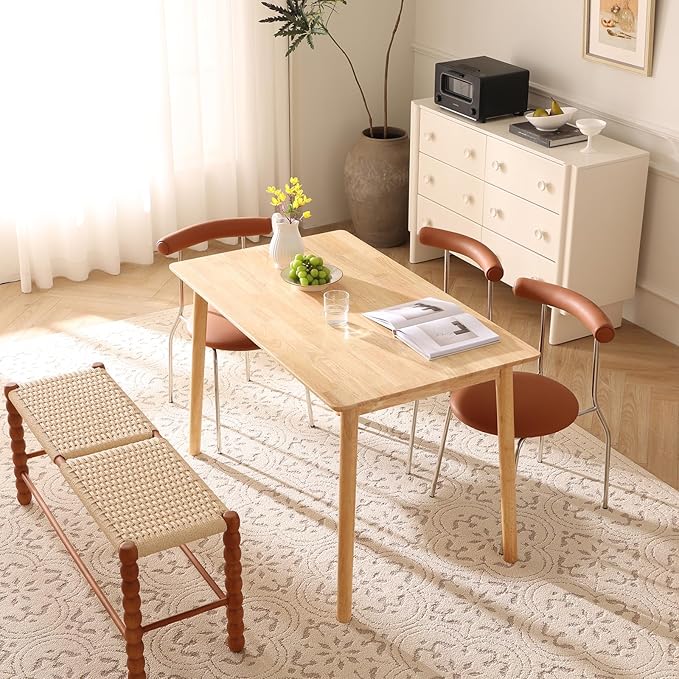 BAKEVE Dining Table for 4-6 Person- 47.2'' Solid Wood Kitchen Table, Mid - Image 2