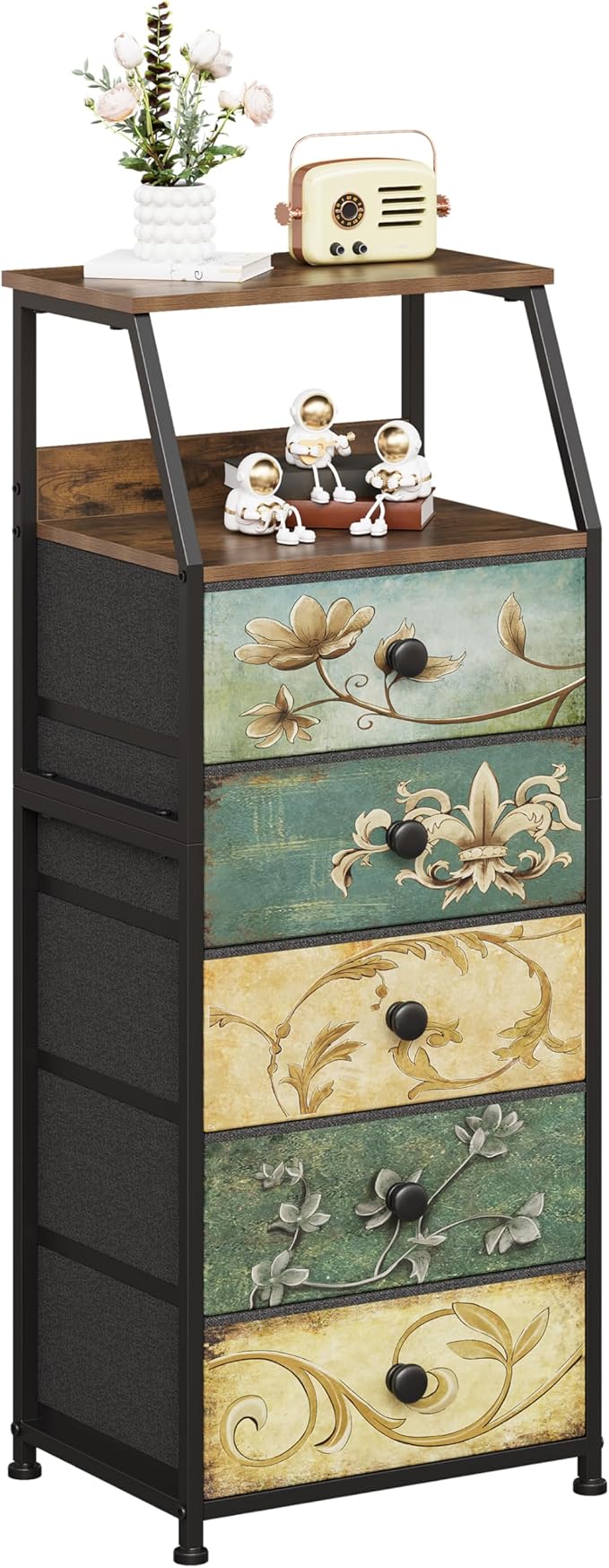Tohomeor Nightstand with Fabric Drawers Dresser with 2 Tier Shelf Storage Tower - Image 7