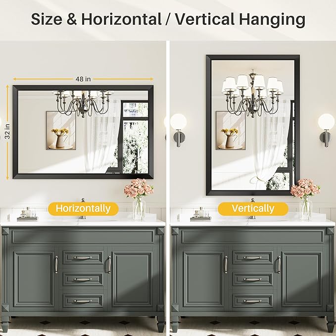 48x32 Inch Black Bathroom Mirror - Image 5
