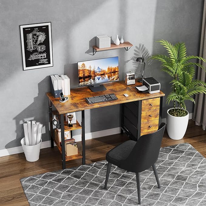 Lufeiya 47 inch Desk with 4 Drawers & Storage Shelves, Writing Work Study - Image 2