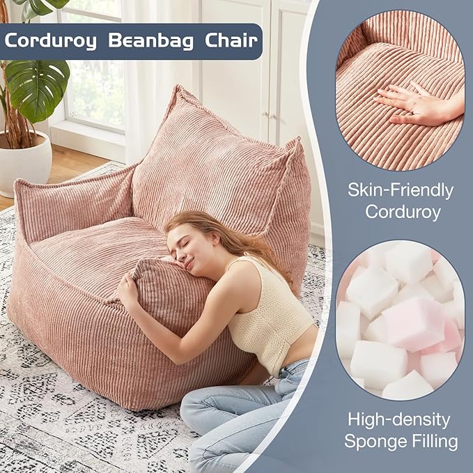 Giant Bean Bag Chair Sofa for Adults Teens, Comfy Corduroy Large Bean Bag Chairs - Image 4