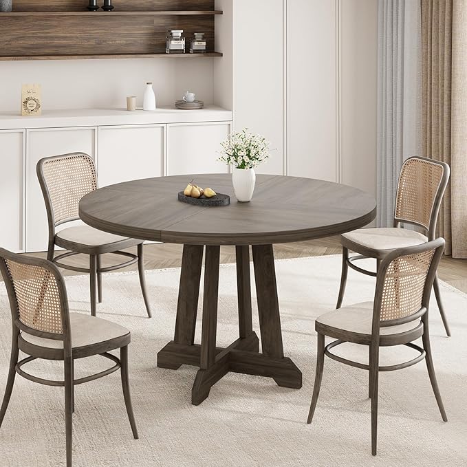Dining Table for 4 to 6 People, 47 Inch Round Dining Table, Wooden Kitchen Table - Image 4