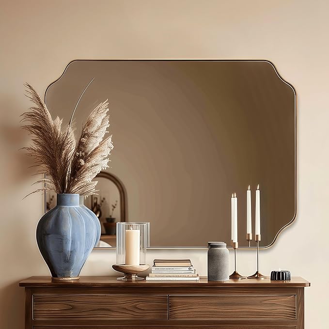 30"x40" Gold Scalloped Mirror, Large Gold Irregular Bathroom Vanity Mirror by Mirrorartmirror