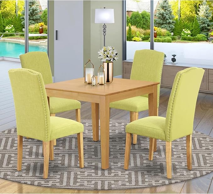 East West Furniture OXEN5-OAK-07 5 Piece Dining Table Set - Image 2