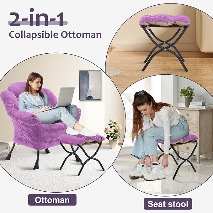Fabric Lazy Chair with Ottoman, Oversized Upholstered Sofa Chair - Image 6