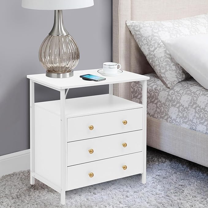 3 Wooden Drawers Night Stand, 27 Inch Wide Nightstand - Image 2