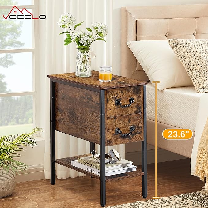 VECELO End Tables, Narrow Nightstand - Image 2