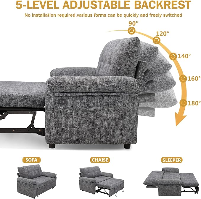 Vipbear 3-in-1 Chenile Convertible Sofa Bed, Pull Out Sleeper Sofa - Image 4