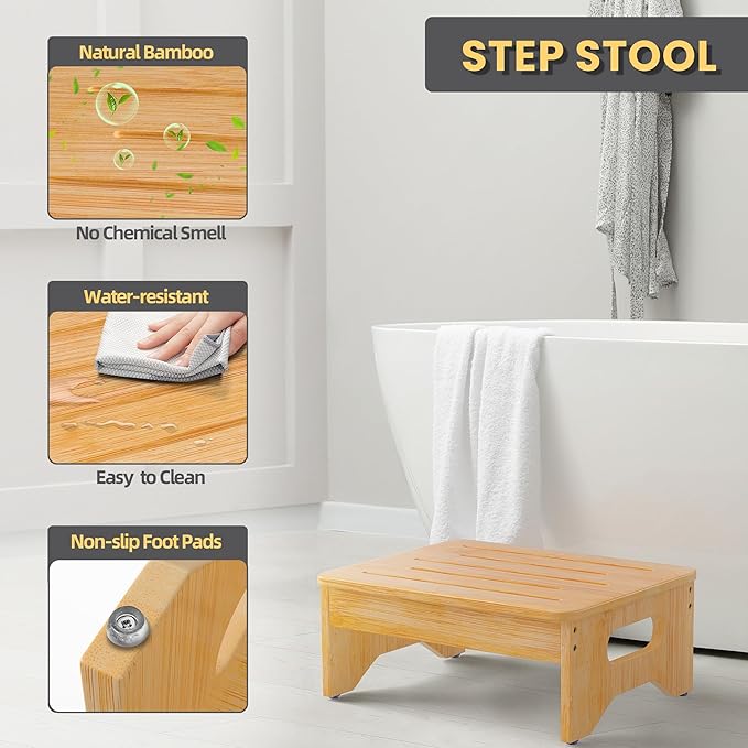 Wooden Step Stool for Adults & Kids, Non-Slip Rubber Feet, 6.5 Inch High - Image 4