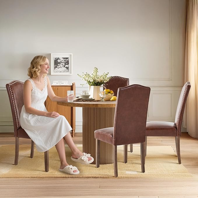 Stylish Upholstered Parsons Dining Chair PU Faux Leather - Image 2